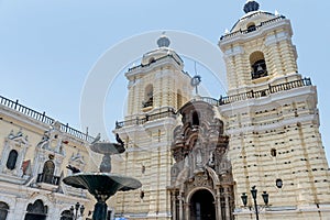 Fontain in front of Church of San Francisco in Lima, Peru