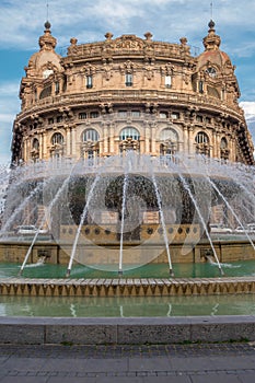 Fontain in main square `De Ferrari`, Genoa, Italy. photo