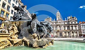 The Fontaine Bartholdi and Lyon City Hall on the Place des Terreaux, France