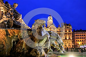 The Fontaine Bartholdi and Lyon city hall, place des terreux