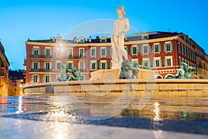 The Fontaine du Soleil on Place Massena in the Morning, Nice, Fr