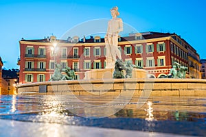 The Fontaine du Soleil on Place Massena in the Morning, Nice, Fr