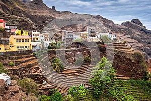 Fontainhas village and terrace fields in Santo Antao island, Cape Verde photo