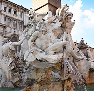 Fontana dei Quattro Fiumi on Piazza Navona , Rome