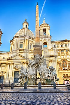 Fontana dei Quattro Fiumi and Sant`Agnese in Piazza Navona behind