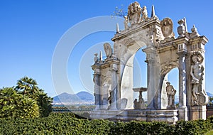 At the Fontana del Gigante fountain in Naples Italy with Vesuvius in the background photo