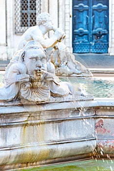 Fontana del Moro, or Moor Fountain, on Piazza Navona, Rome, Italy. Detailed view of sculptures