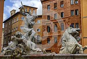 Fontana del Nettuno, fountain of Neptune, Piazza Navona, Roma, Italy