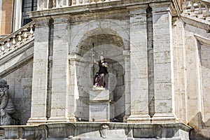 Fontana della Dea Roma in the Piazza del Campidoglio on top of the Capitoline Hill in Rome, Italy