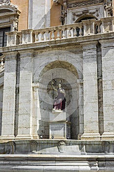 Fontana della Dea Roma in the Piazza del Campidoglio on top of the Capitoline Hill in Rome, Italy