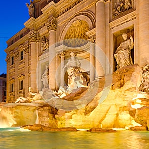 The Fontana di Trevi in Rome illuminated at night