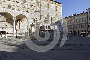 Fontana Maggiore and Saint Lawrence Cathedral in Piazza IV Novembre in Perugia, Italy