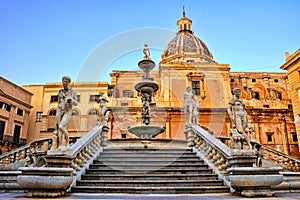 Fontana Pretoria of Palermo, Sicily at dusk