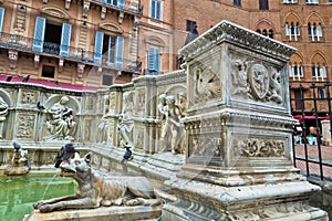 Fonte Gaia or fountain of joy on Piazza del Campo Square in Siena, Tuscany