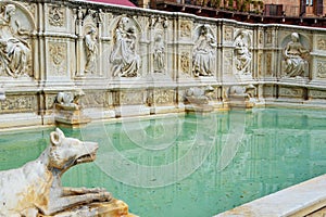 Fonte Gaia is monumental fountain in Piazza del Campo in Siena. Italy