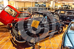 FONTVIEILLE, MONACO - JUN 2017: black MORIS MINOR 1952 in Monaco Top Cars Collection Museum