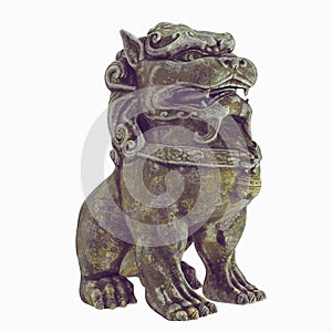 Foo Dog. Sculpture of a traditional Chinese guardian lion. Asian dog. 3d model. Render. Isolated on white background.