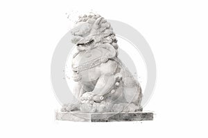 Foo Fu dog or chinese guardian lion on white background. Watercolor style