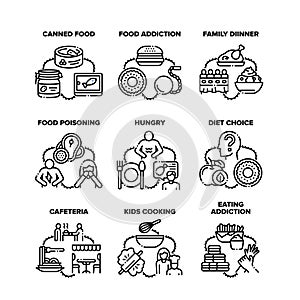 Food Addiction Set Icons Vector Black Illustrations