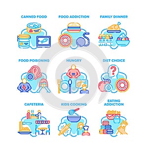 Food Addiction Set Icons Vector Illustrations