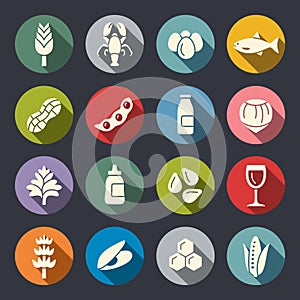 Food allergens circle flat vector icons