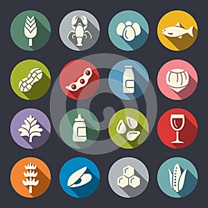 Food allergens circle flat vector icons photo