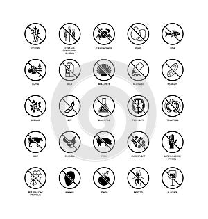 Food allergens and ingredients icons set