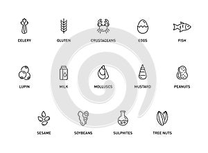 Food allergens vector icons set