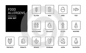 Food allergens vector icons set