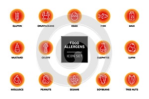 Food allergens vector icons set