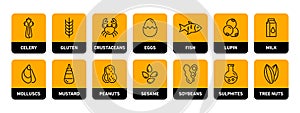 Food allergens vector icons set