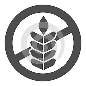 Food allergy to wheat solid icon, Allergy concept, Gluten free sign on white background, branch with grain icon in glyph