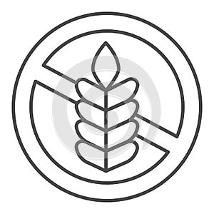 Food allergy to wheat thin line icon, Allergy concept, Gluten free sign on white background, branch with grain icon in