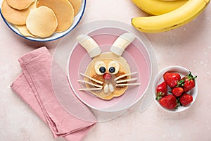 Food art breakfast pancake shaped as rabbit or bunny