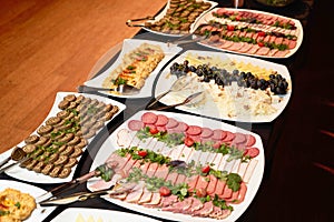 Food background, close-up. Catering buffet food in hotel restaurant