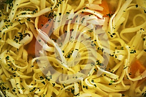 Detail pasta in a soup