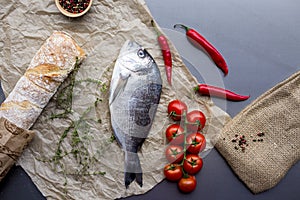 Food background for fish dishes cooking with various ingredients