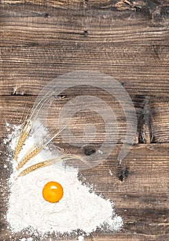 Food background Flour egg wooden texture
