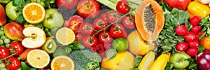 Food background fruits and vegetables collection apples banner tomatoes fruit vegetable