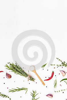 Food background with greens herbs and spices