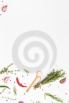 Food background with greens herbs and spices