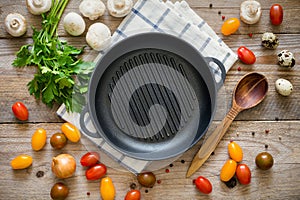 Food background, healthy cooking frame on wooden table