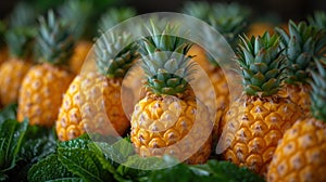 food background ripe pineapples closeup