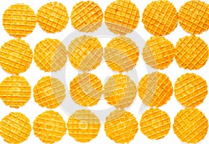 Food background of round waffles. The sweetest day