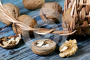 Food background. Walnut close-up.