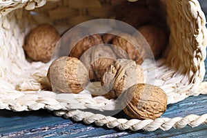 Food background. Whole walnut close-up.