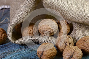Food background. Whole walnut close-up.