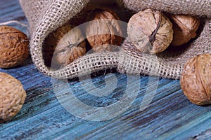 Food background. Whole walnut close-up.
