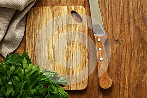 Food background, wooden cutting board