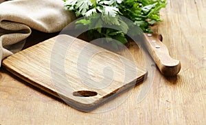 Food background, wooden cutting board